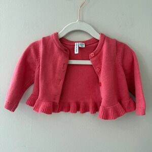 Jane and Jack Coral Pink Ruffle‎ Trim Cardigan Sweater 3 to 6 Months Baby Girl